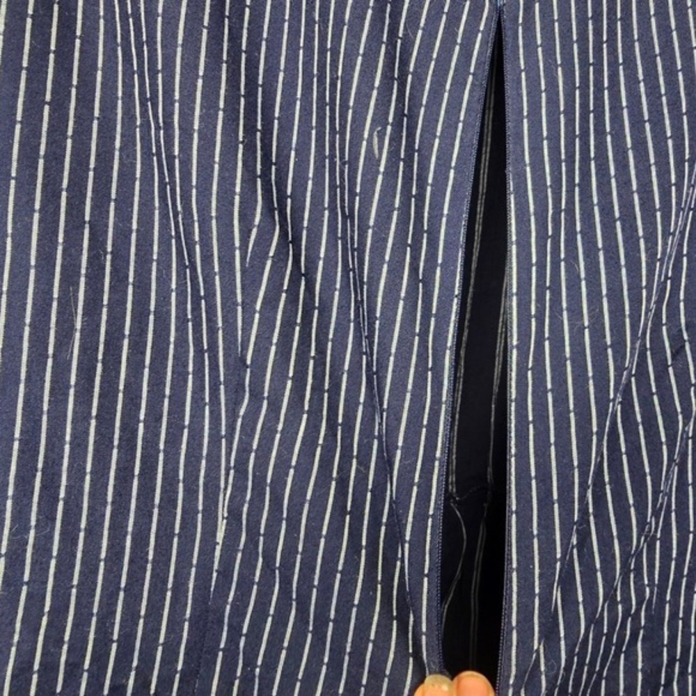 Gibson Latimer Navy Blue White Striped Tie Waist Bell Sleeve Blouse LA1199LYW L - Picture 7 of 8